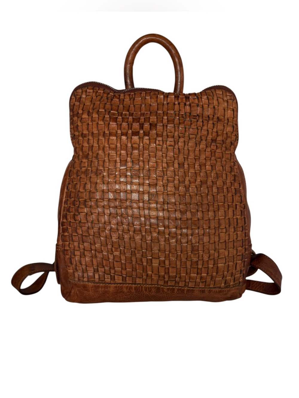 Vilenca Holland Brown Woven Leather Backpack Anthropologie Travel Festival Bag